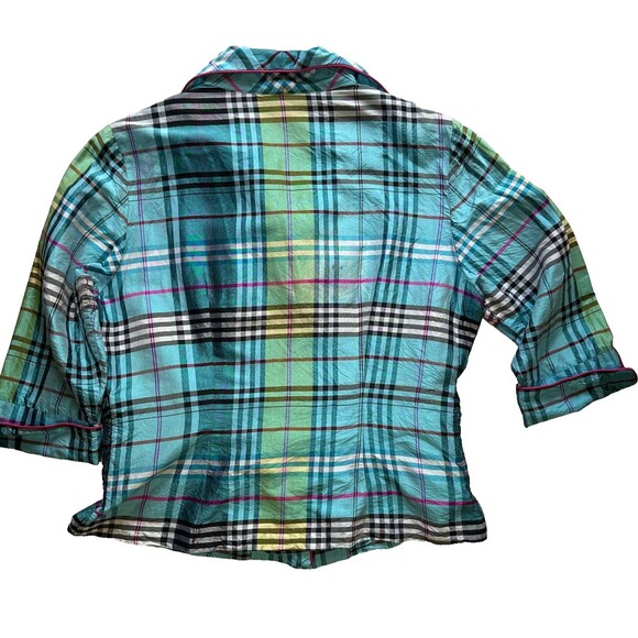 Marisa Baratelli 100% Thai Silk Tie Bow Waist Jacket Top Blouse Size 12 Plaid - Picture 2 of 14